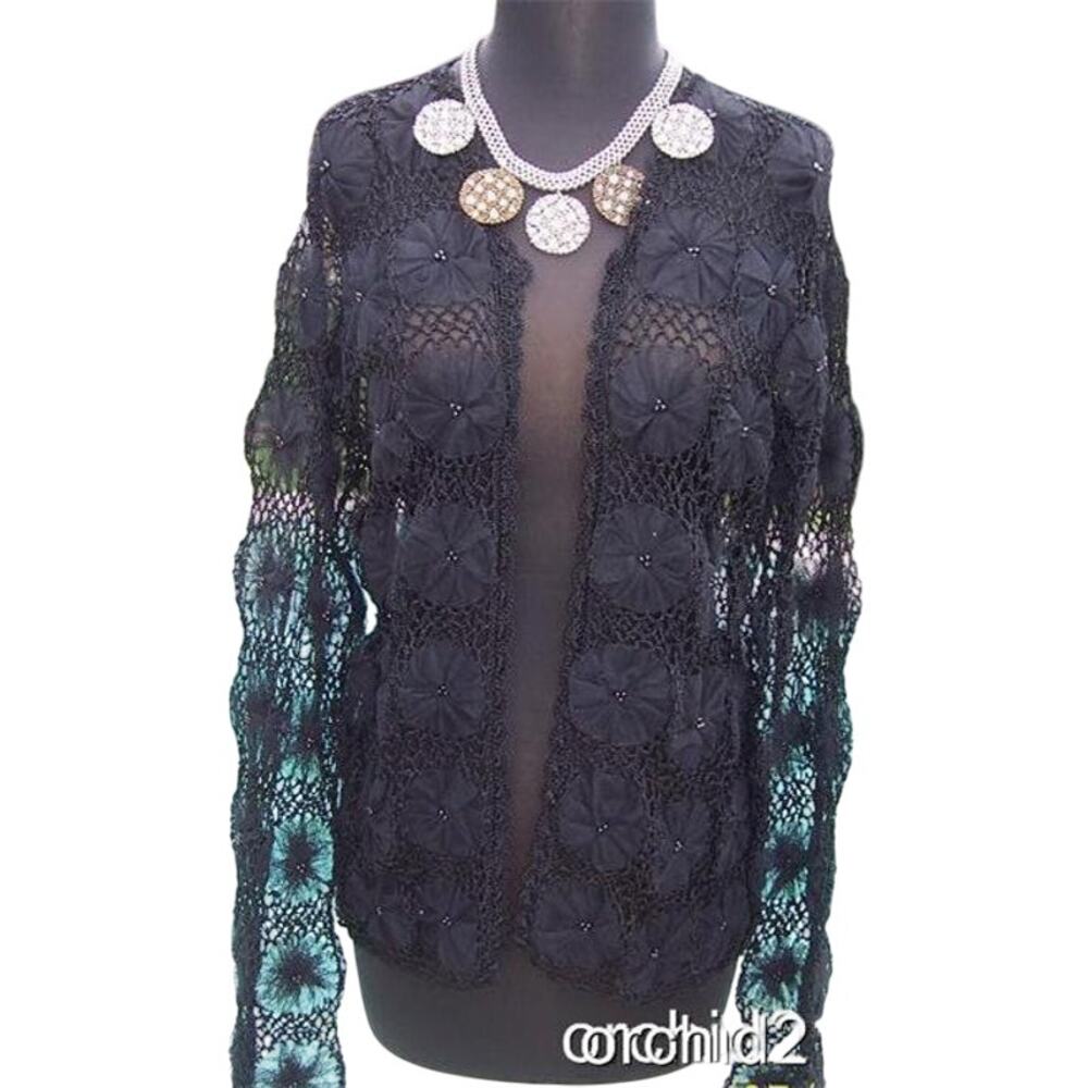 CHICO'S Chicos Mesh Bead Crochet Top New Cardigan Peek A Boo Jacket $148 NWT